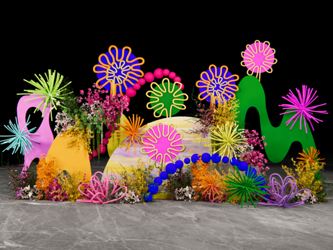 小众彩色多巴胺造型婚礼美陈su模型