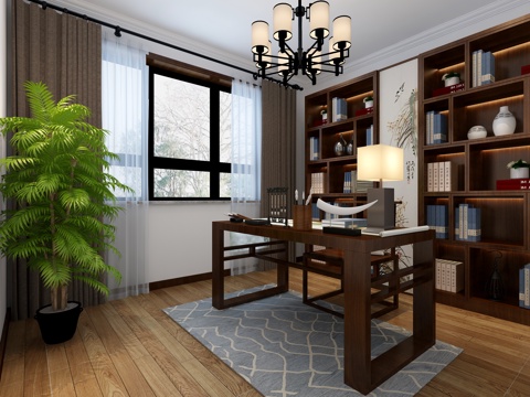  中式书房3d模型3d模型 