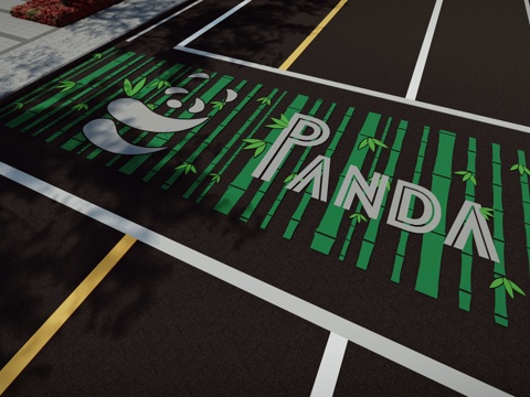 现代熊猫主题创意艺术彩绘网红趣味道路斑马线su模型
