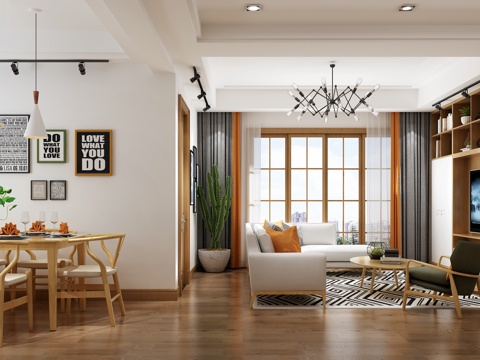  北欧原木客餐厅3d模型 