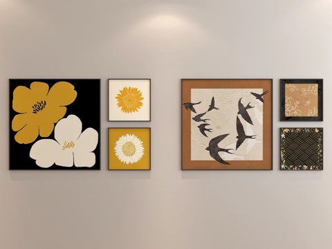 现代组合画 抽象组合画 书房组合画 客厅组合画su模型