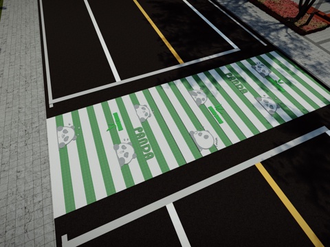 现代熊猫主题创意艺术彩绘网红趣味道路斑马线su模型