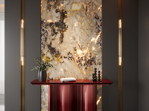 现代意式玄关 玄关柜 透光石su模型