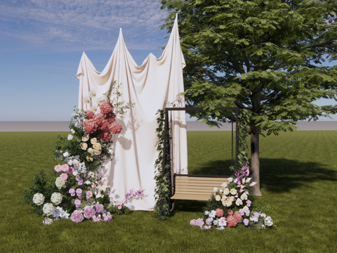 小众布幔造型小景美陈su模型