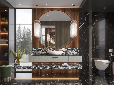  别墅卫生间 轻奢风卫生间 高端卫生间 主卧卫生间 卫生间摆件3d模型 