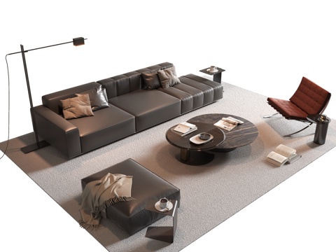 现代意式沙发茶几组合su模型