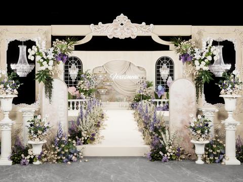 欧式香槟色小众婚礼美陈su模型