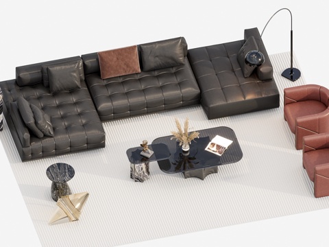 现代简约沙发组合su模型