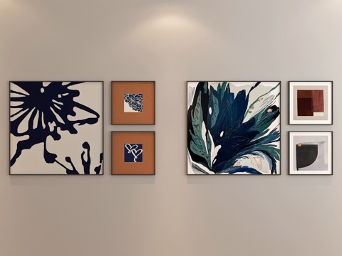 抽象画 客厅组合画 书房组合画su模型