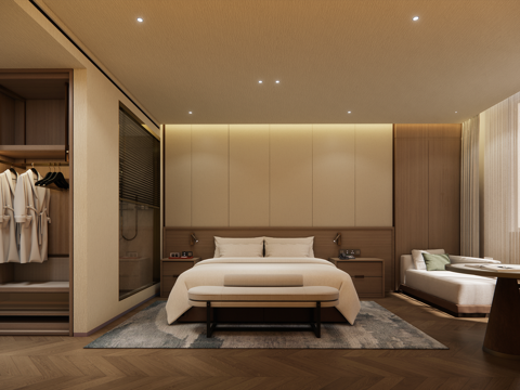  酒店客房 大床房 标准客房su模型 