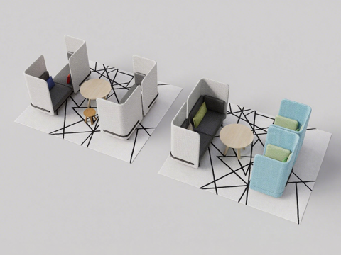 现代办公卡座 双区会谈家具组 灰调几何休闲角su模型