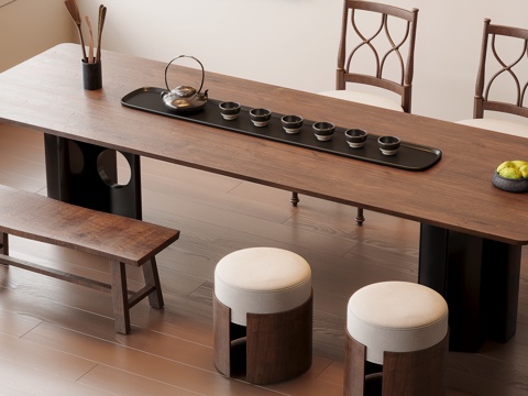 中古风茶桌su模型