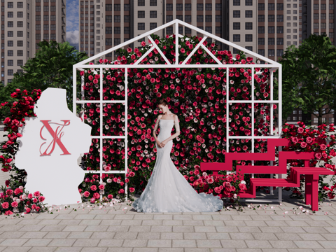 小众玫瑰花婚礼小景打卡美陈su模型