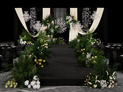 小众自然系香槟色布幔亮片婚礼su模型