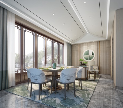  现代风格客餐厅 餐桌椅 沙发茶几 电视柜3d模型 