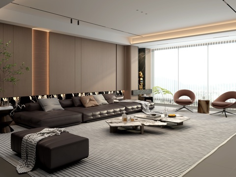  现代家居意式客厅 现代意式客厅 沙发背景墙 沙发茶几3d模型 