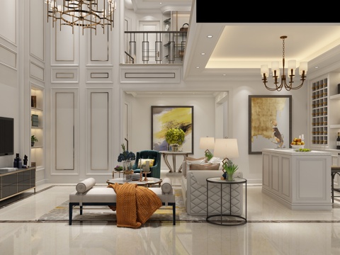  美式现代美式地下室跳空3d模型 