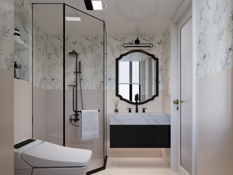  中古风格法式美式卫生间3d模型 