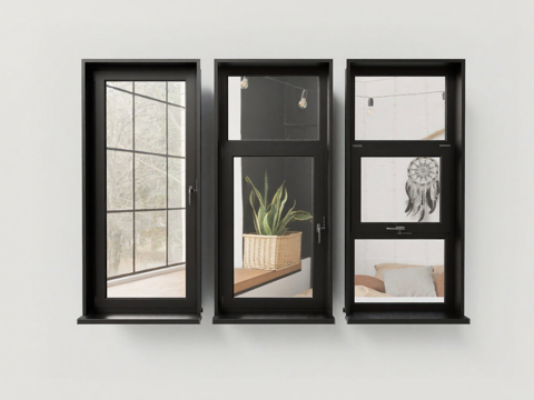 极简黑色窗框窗户 三式一体景观窗su模型