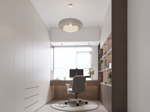  现代书房书柜椅子3d模型 