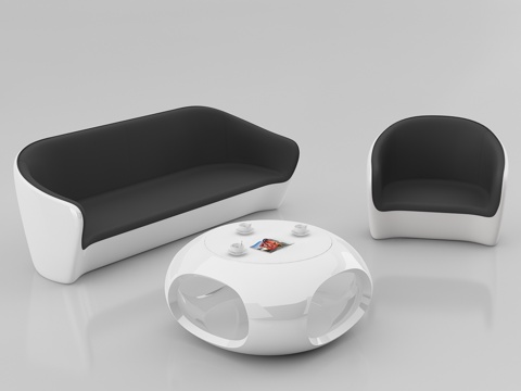  现代招待室 白色烤漆沙发茶几 三人位单人位沙发白底图3d模型 