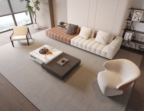 现代沙发茶几组合 多人沙发 三人沙发 皮革沙发su模型