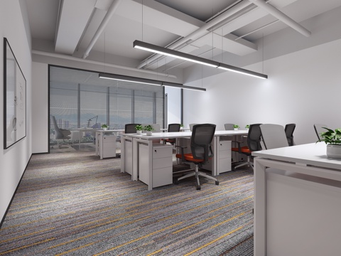 现代 公共办公区 办公卡座桌椅 公共开放办公区 办公桌椅 办su模型