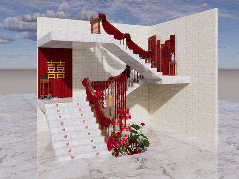 老家楼梯婚礼装饰布置su模型