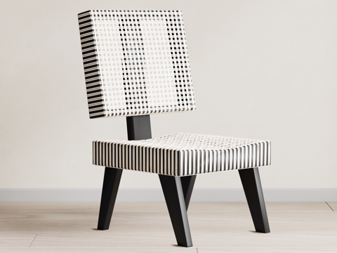 侘寂中古风藤编休闲椅su模型