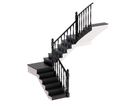 复古中古风楼梯 三跑楼梯su模型