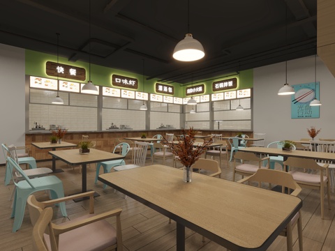  原木风食堂原木风员工餐厅3d模型 
