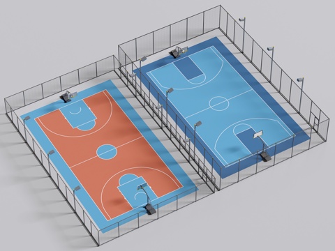 现代户外球场 篮球场 户外篮球场 现代篮球场 其他球场su模型