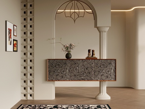 法式玄关 玄关隔断 玄关柜su模型