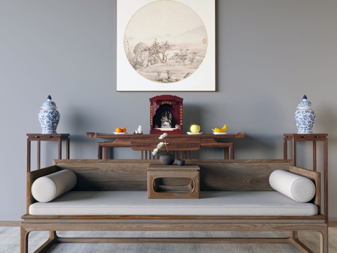  中式沙发 罗汉床su模型 