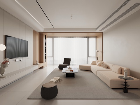 现代客厅 沙发茶几组合 电视背景墙su模型