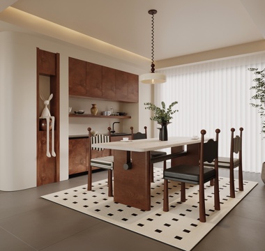  中古风餐厅 酒柜 餐桌椅3d模型 