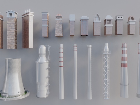  工业设备 烟囱 冷却塔 商用烟囱 自建房烟囱3d模型 