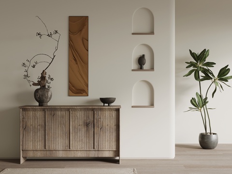 侘寂风玄关柜 边柜su模型