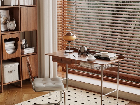 中古风书桌椅 办公桌椅su模型