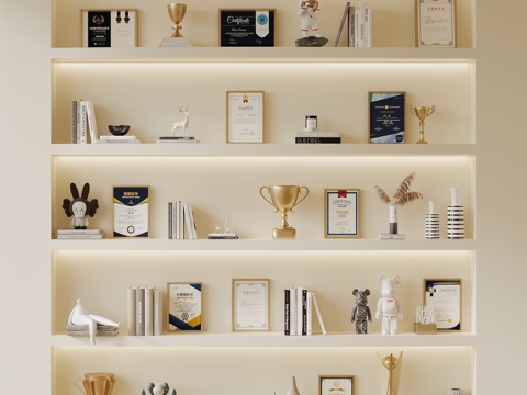 现代荣誉墙 形象墙 奖杯su模型