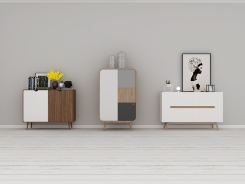  北欧玄关柜 装饰柜 餐边柜 摆件 挂画3d模型 