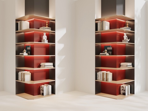 现代书柜 角柜 置物柜 书架su模型