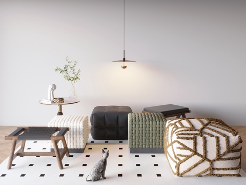  脚踏白色脚踏组合脚踏云朵沙发极简脚踏现代脚踏3d模型 