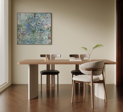 中古风餐桌椅su模型