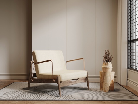 侘寂风休闲椅 边几su模型