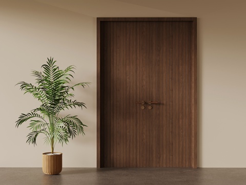 中古风双开门 入户门su模型