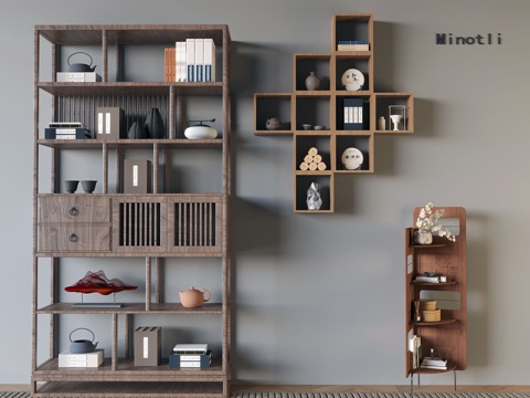 新中式博古架 置物架su模型