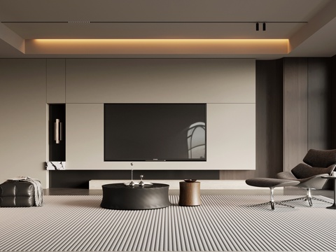 现代意式客厅 电视柜 电视背景墙 沙发茶几组合su模型