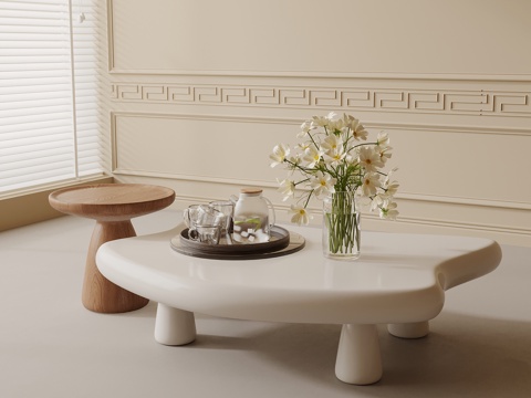 现代奶油风茶几 组合茶几 字母几 装饰摆件su模型