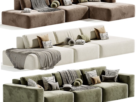  现代意式布艺组合沙发3d模型 